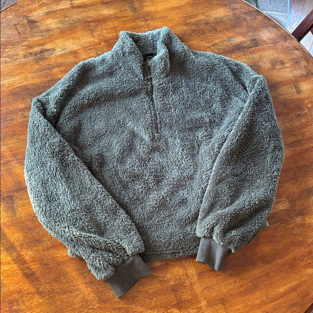 SHEIN Olive Green Fuzzy Turtleneck Sweater